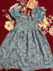 Blue Floral Smocked Dress