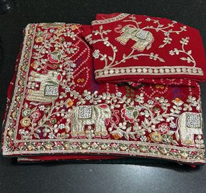 New-Red 💎Embroidered Saree with Blouse