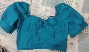 Teal Puff Sleeve Crop Top