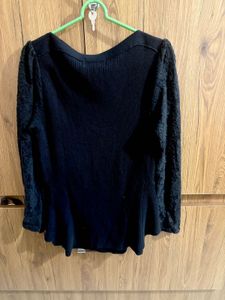 Elegant Black Lace Sleeve Top