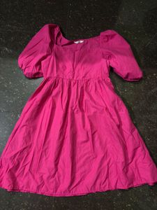 Dressberry Pink Puff Sleeve Square Neck Dress