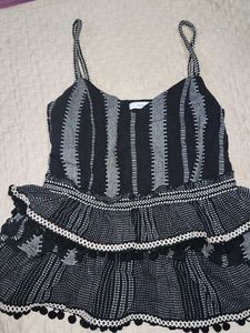Boho Black &amp; White Ruffled Tunic Top