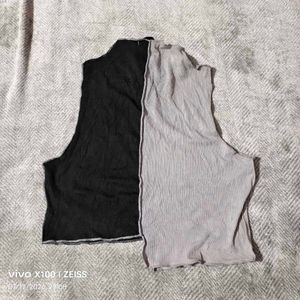 40127. Colorblock Mock Neck Crop Top