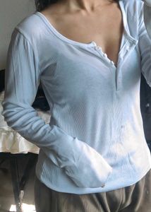 Ribbed Henley Long Sleeve Top