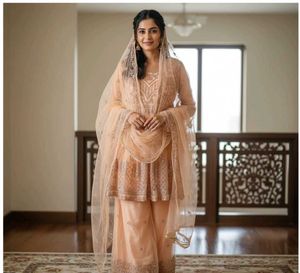 Elegant Peach Kurta Set with Dupatta