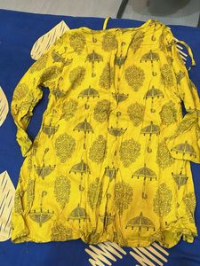 Yellow Kurta with Umbrella Print