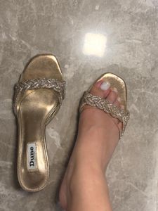 Sparkling Embellished Gold Heeled Sandals
