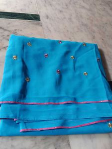 Beautiful Blue Embroidered Saree