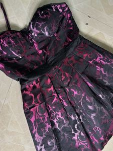 Elegant Black &amp; Pink Floral Print Dress