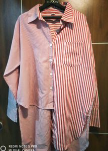 Color Block Striped Button-Up Shirt