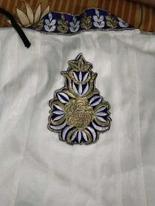 Elegant White &amp; Blue Embroidered Gown