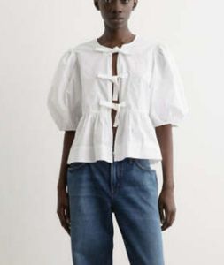 Savana trendy White Puff Sleeve Tie-Front Top