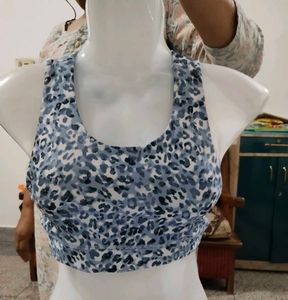 Blue Animal Print Racerback Sports Bra