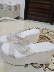 Sparkly White Flat High Heels Sandals