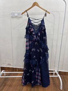 Blue Ruffle layered Cut sleeve Mauro Dress