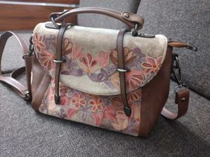 Embroidered Suede & Leather Handbag (kashmiri hand
