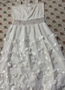 Elegant White Tiered Dress with Tiara