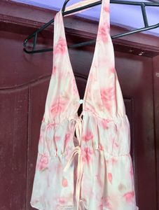 Floral Halter Neck Peplum Top