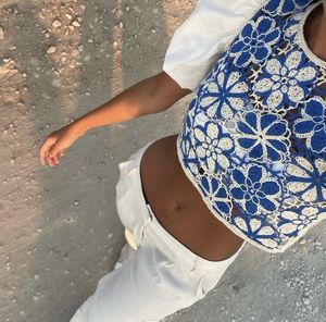Boho Floral Crocheted Crop Vest