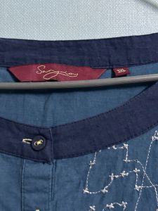 Navy Blue Cotton Embroidered Top
