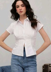 Chic White Ruched Short Sleeve Shirt