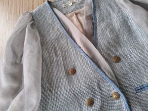 Chic Double-Breasted Blazer with Sheer Sleeves