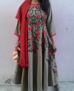 Embroidered A-Line Kurta with Shaw