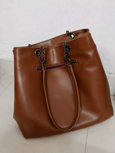 Chic Brown Faux Leather Tote Bag