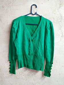 Emerald Green Button-Up Cardigan Sweater