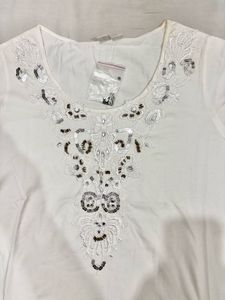 Sparkling Sequin Embellished White Top