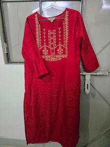 Red Embroidered Kurta