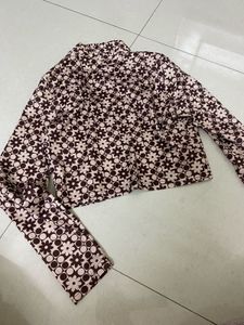 Retro Floral Print Cropped Shirt
