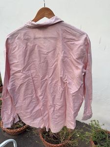 Pink Lace Detail Button-Up Shirt
