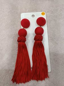 H&M.Red Tassel Statement Earrings