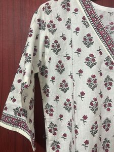 White Floral Print short Kurta