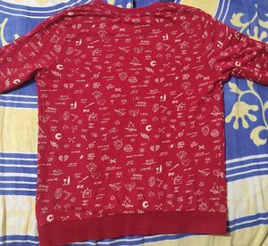Red Graphic Print Long Sleeve Sweatshirt Top