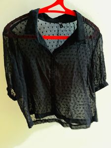 Sheer Black Dot Button-Up Top