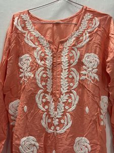 Elegant Embroidered Peach Kurta