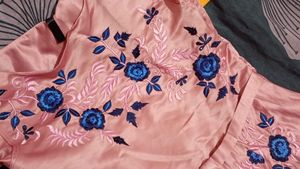 Peach Embroidered satin gown 🎀💫