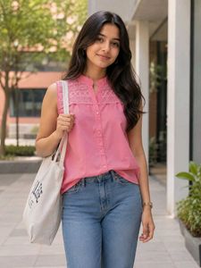 Pink Lace Detail Sleeveless Top