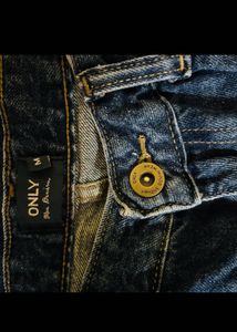 Distressed Blue Jeans with Stripes