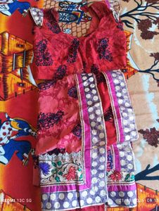 Red Printed saree with blouse