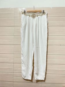 Embellished White Palazzo Pants