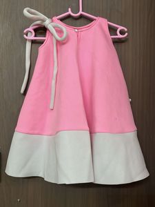 branded Cute Pink &amp; White Dress fully flare for 7-