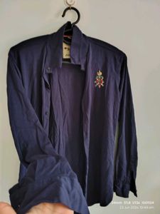 Royal Bhutan Navy Blue Embroidered Shirt