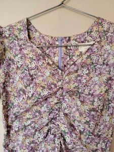 Floral Print Ruched Mini Summer Dress