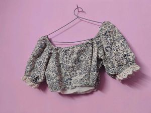 Boho Print Crop Top with Tassels