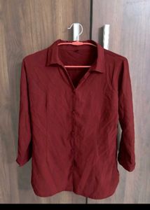 Red Collared Button-Down Shirt