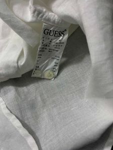 GUESS White Linen Blend Button-Up Shirt | Long Sle