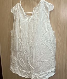 White Embroidered Sleeveless Blouse